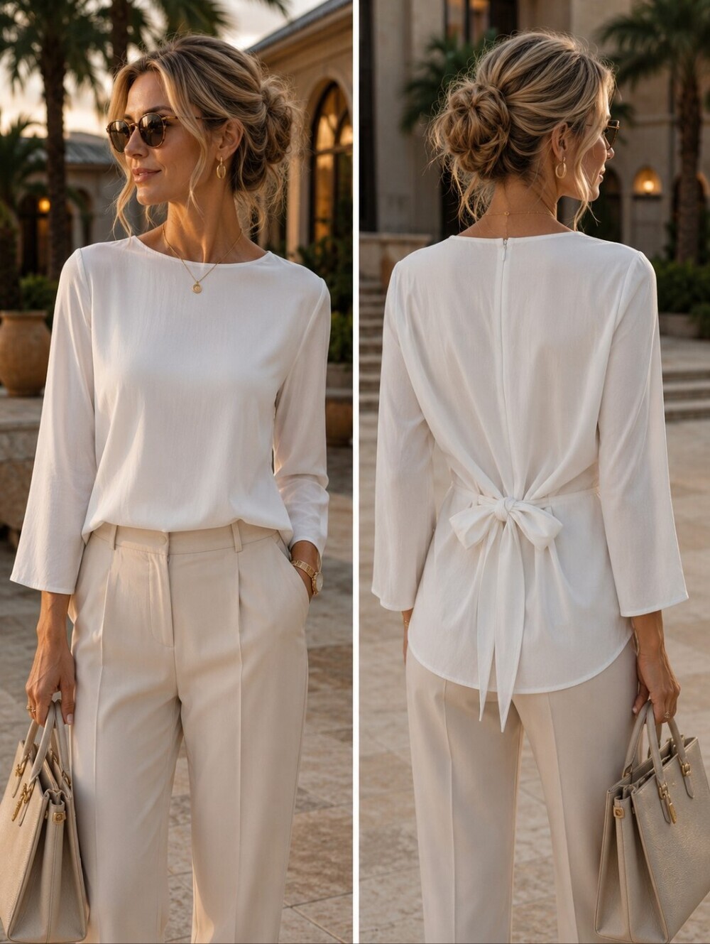 Club Monaco White Tie-Back Long Sleeve Size Extra Small Blouse